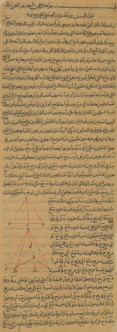 بداية بحث ابن الهيثم حول إحدى دراسات بنو موسى عن مخطوطات هندسة مخروطيات أبولونيوس في مخطوطة من القرن السادس عشر أو السابع عشر. IO Islamic 1270، ص. ٢٨ر